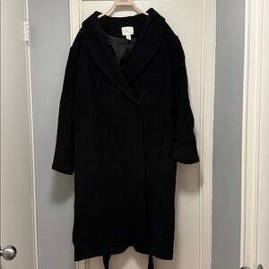 H&M Nova Fides Italy 74% Wool Black Belted Peacoat Size XXL